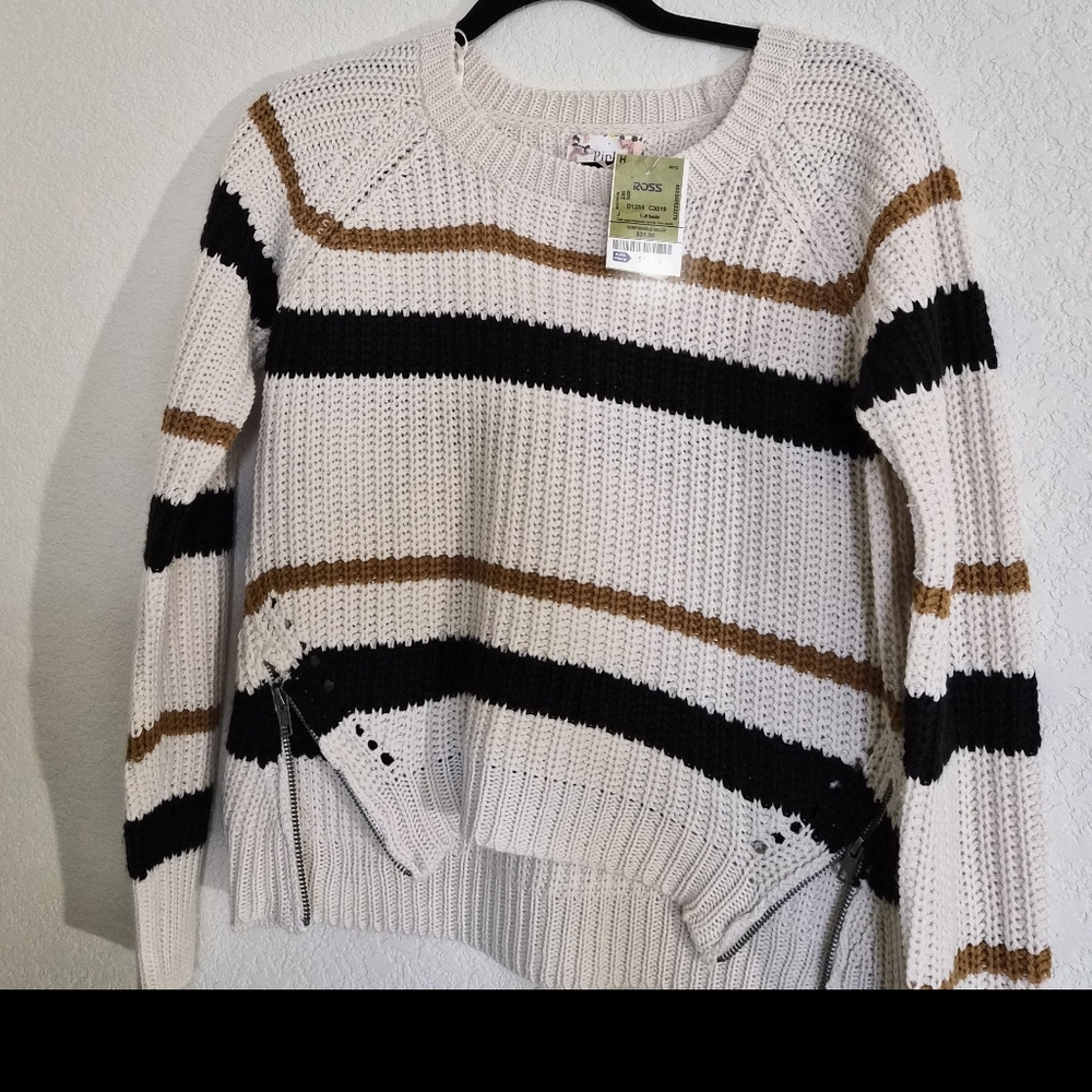 Striped Knit Sweater - Cream, Black, and Brown
